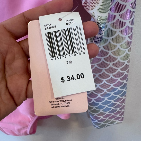 NWT Floatimini Pink and Multicolor Mermaid Rashguard Girls 7/8 - Picture 5 of 6